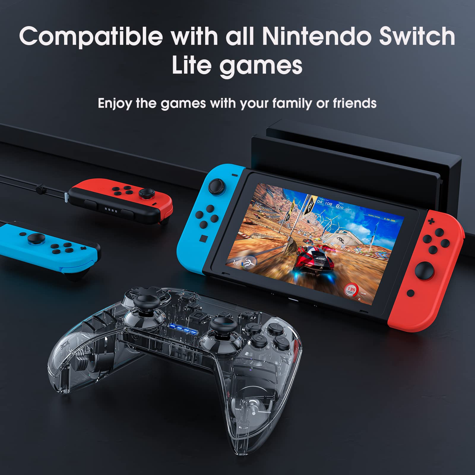 Switch Controller, Switch Pro Controller for Switch/Switch Lite/Switch OLED, 9 Color Adjustable RGB Hue Light Switch Controllers Pro with Joystick, Bluetooth Controller, Turbo, Gyro Shaft and Dual Vibration Handles for Nintendo Switch and PC