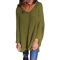 Andongnywell Womens s Casual Long Batwing Sleeve Sweaters Oversized Knit Pullover V Neck Knitted Blouse