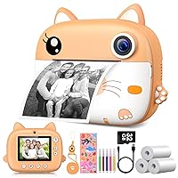 Kids Camera Instant Print,2.5K Digital Video Instant Print Camera for Kids, Selfie Toddler Cameras Print Paper & 32G SD Card, Christams Birthday Gifts for Girls Boys Age 3-12（Yellow）