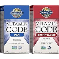 Garden of Life Vitamin Code Whole Food Multivitamin for Men, Fruit & Veggie Blend and Probiotics for Energy, Heart, Prostate Health, 120 Count & althy Blood 60ct Capsules