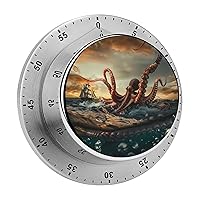 Suckers on The Day Octopus and Sailors Ship 60 Minute Timer Stainless Steel Wind Up Magnetic Timer Time Management for Cooking Kitchen