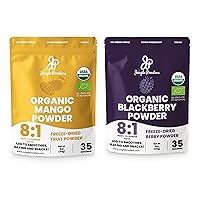 Jungle Powders 5oz Organic Mango and 5oz Organic Blackberry Bundle: Freeze-Dried Powders - Perfect for Baking, Smoothies, Desserts, Non-GMO Vegan Fruit Powders with Extracts, Juices, & Tasty Extracts