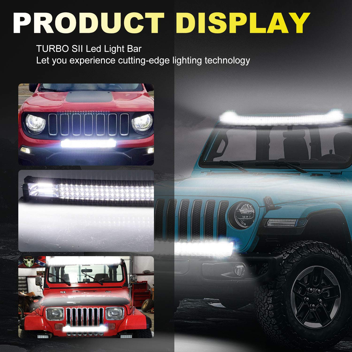 TURBO SII Led Light Bar 30/32Inch 441W Curved Triple Row Offroad Led Bar Waterproof 44100LM Spot Flood Combo + 4Pcs 4 Inch Led Pods Fog Lights + Wiring for Truck SUV Polaris Ranger RZR Golf Cart 4x4