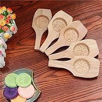 2 Pieces Wood Chinese Style Moon Cake Mold Handmade Flower Pattern Mould Crafts DIY Baking & Pastry Tools (Random Stlye)