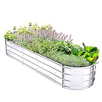 Raised Garden Bed with Safety Edging, Ohuhu 5.7x1.7x1 FT Galvanized Metal Planter Box, Outdoor Plant Beds Planting Boxes for Vegetable Flower Herbs, Above Ground Elevated Large Oval Gardening Planters