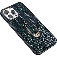 Case for iPhone 14 Pro Max with Ring Kickstand, Classic Crocodile Texture Genuine Leather TPU Silicone Hybrid Slim Protective Cover for iPhone 14 Pro Max (Color : Blue)