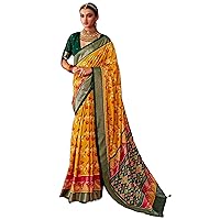Indian Woman Silk Traditional Saree Muslim Printed Blouse Sari 3024