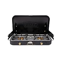 Coleman 1900 Collection 3-in-1 Propane Camping Stove, Portable Gas Stove with Matchless Lighting, Cast Iron Griddle & Grill Grates, & 24,000 BTUs of Power for Camping, Tailgating, Grilling & More