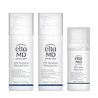 EltaMD Morning and Night Skin Care Kit, AM Restore and PM Restore Facial Moisturizers, Anti-Aging Renew Eye Gel