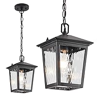 Outdoor Pendant Light, Black Outdoor Porch Light fixtures with Anti-Rust, Exterior Hanging Lantern, Height Adjustable Outside Chandelier with Water Glass for House Patio Garage