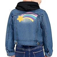Rainbow Star Toddler Hooded Denim Jacket - Kawaii Jean Jacket - Printed Denim Jacket for Kids