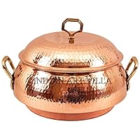 Indian Art Villa steel copper casserole with lid, Serveware & Tableware, Perfect for Home, restaurant and Hotel, Volume- 78 Oz