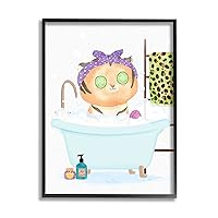 Stupell Industries Children's Tiger Bubble Bath Cute Safari Animal Bathroom Black Framed Wall Art, 24 x 30, White