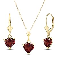 Galaxy Gold GG 14K Gold Jewelry Set - Necklace and Earrings w/Natural Heart-shaped Garnets
