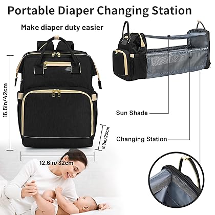 KABAQOO Diaper Bag Backpack, Large Baby Diaper Bags for Boys Girls, Baby Bag with USB Charging Port, Multifunction Waterproof Travel Back Pack for Moms Dads, Black