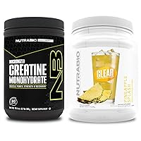 NutraBio Creatine Monohydrate, Unflavored, (300 g) and Clear Whey Protein Isolate, (Pineapple Splash) Supplement Bundle – Muscle Energy, Maximum Growth, Recovery, and Strength