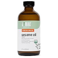 Organic Sesame Oil 8 oz (Glass Bottle) Cold Pressed Oil for Skin, Hair, and Massage