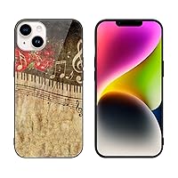 Piano Keys with Musical Notes Protective Phone Case Ultra Slim Glass Case Shockproof Phone Cover Shell Compatible for iPhone 14 Plus