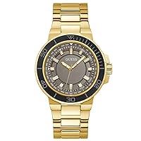 GUESS Men's Sport Diver-Inspired 44mm Watch – Black Dial Silver-Tone Stainless Steel Case & Bracelet