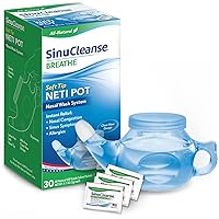 Soft Tip Neti-Pot Nasal Wash System, Relieves Nasal Congestion Due to Cold & Flu, Dry Air, Allergies, 30 All-Natural Saline Packets