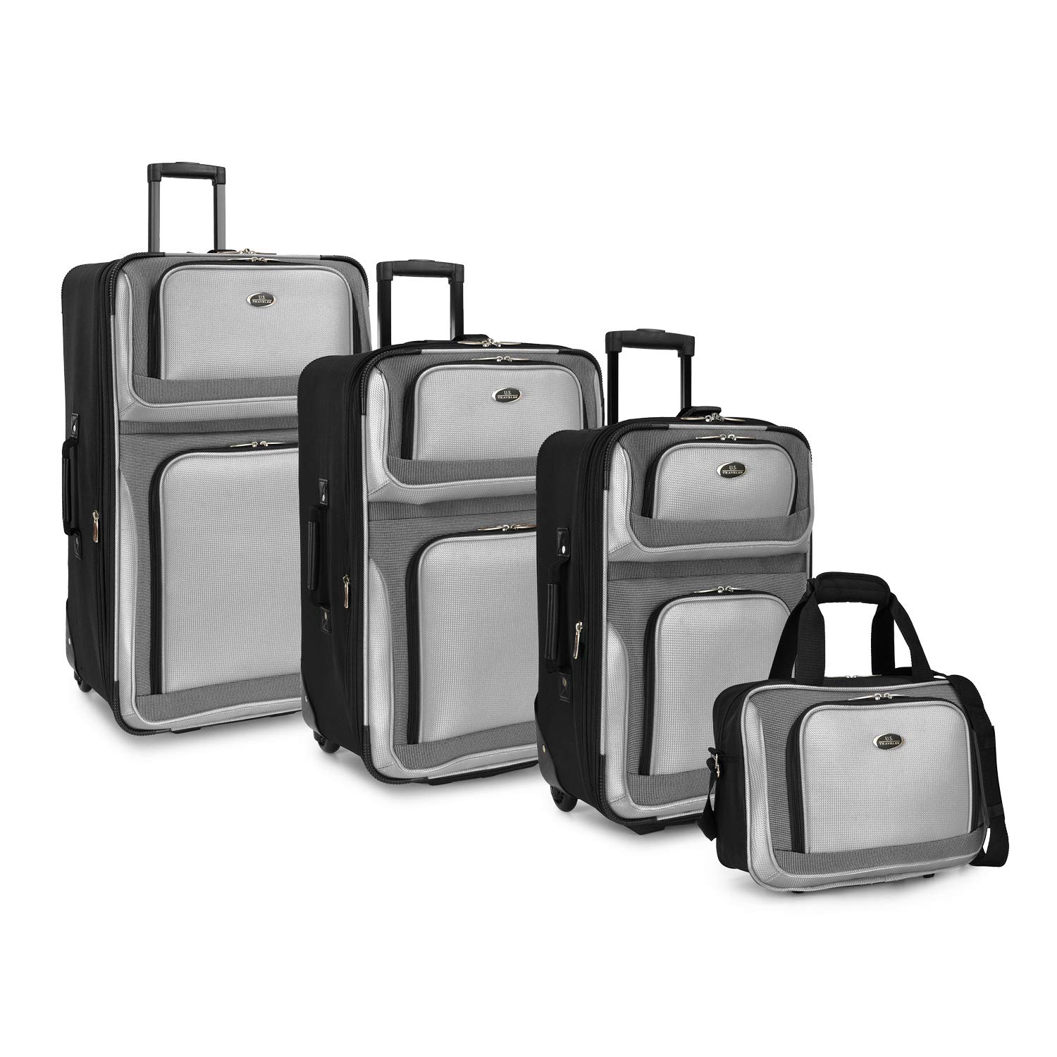 U.S. Traveler New Yorker Lightweight Softside Expandable Travel Rolling Luggage, Grey, 4-Piece Set (15/21/25/29)