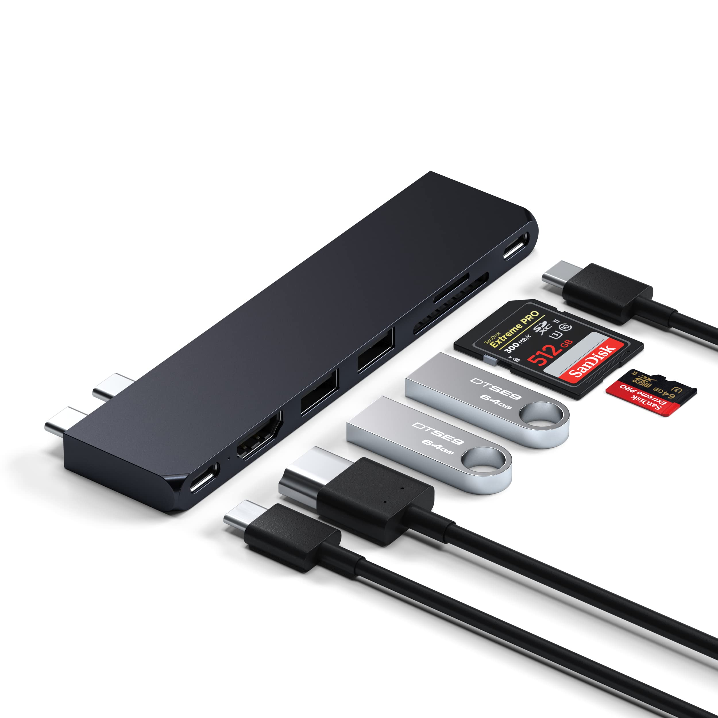 Satechi USB C Hub Multiport Adapter Pro Slim – USB C Dongle 7 in 1 – USB-C Hub - USB 4 Port, 4K HDMI, USB3.2 Gen 2, SD/TF Card Reader, 100W PD - USBC Hub for MacBook Pro/Air M2 (Midnight) 