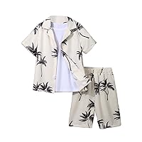 Milumia Boy's 2 Piece Outfits Tropical Print Button Front Short Sleeve Shirt and Shorts
