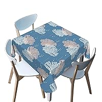 Nautical ocean Coral Tablecloth Square,watercolor theme,Stain and Wrinkle Resistant Table Cloth Square Table Cover Overlay Cloth,for Birthday Cake Table Holiday Banquet Decoration（blue，40 x 40 Inch）