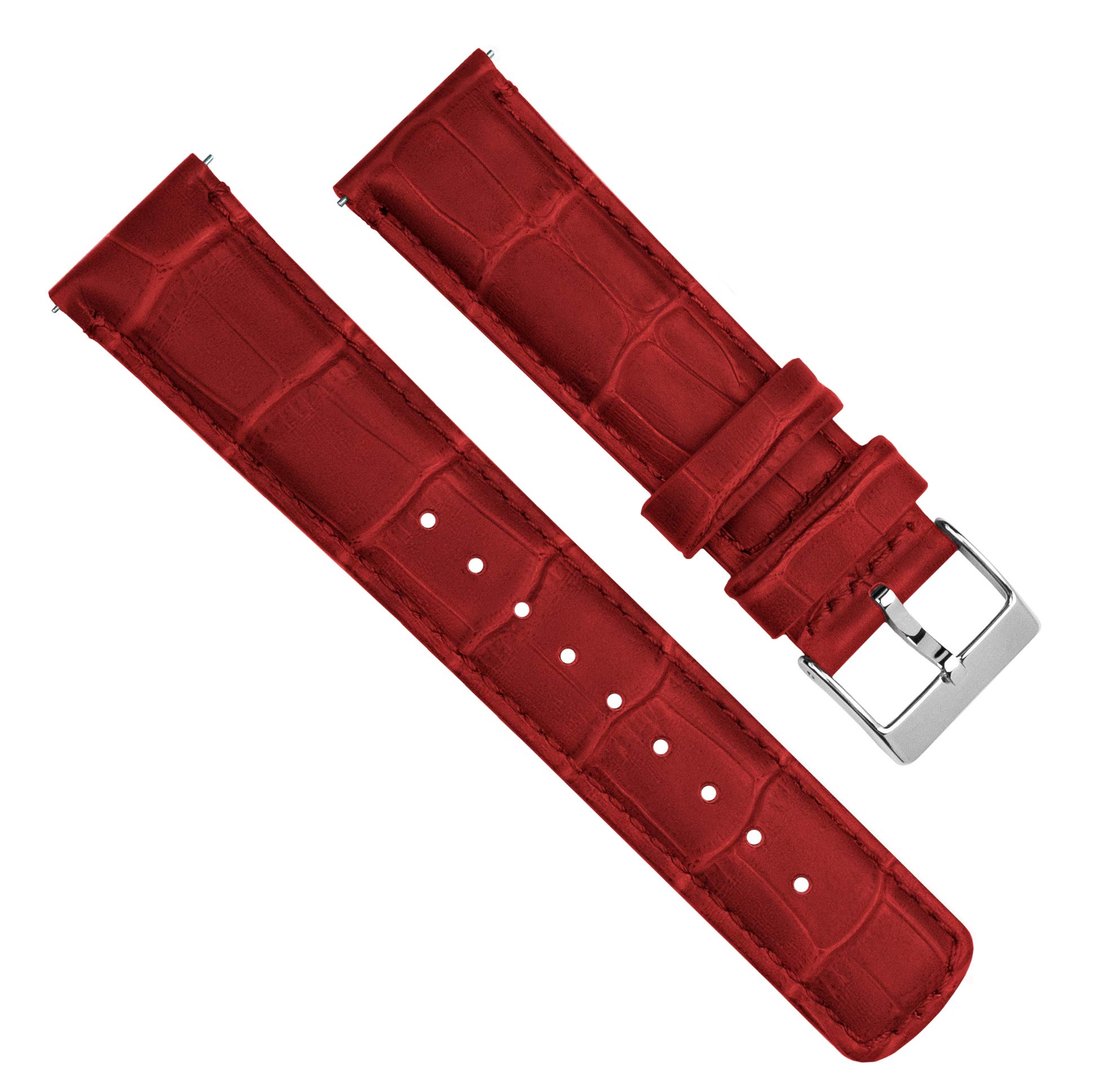 24mm Crimson Red - Long - BARTON Alligator Grain - Quick Release Leather Watch Bands