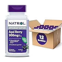 Natrol Acai Berry, Dietary Supplement, Antioxidant Protection & Defense, The Ultimate Super Fruit, 900 mg Veggie Capsules, 75 Count (Pack of 12)