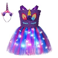 Halloween Girls' LED Fantasy Unicorn Dresses,Purple Mesh Puffy Unicorn Dresses,Stage Performance Mesh Tutu Skirts.