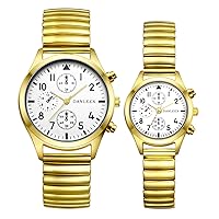 JewelryWe Pair of Watches Analogue Quartz Partner Friendship Wristwatch Elastic Metal Strap Ultra Thin Watch with Illuminating Hands Gift for Men Women Silver
