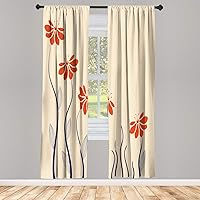 Ambesonne Flower Window Curtains, Floral Petals with Striped Leaves and Lines Modern Style Geometrical Design Print, Lightweight Decorative 2-Panel Set & Rod Pocket, Pair of - 28