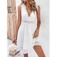 Guipure Lace Insert Dress (Color : White, Size : Small)