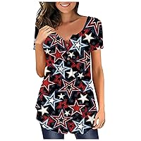 Womens Fashion Casual Tees Tops Printed Short Sleeve Shirts V Neck Loose Comfortable Pullover T Shirts Blouses