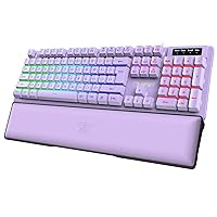 NPET K10V3 Wired Gaming Keyboard and Wrist Rest, RGB 10 Zone Backlit, Spill-Resistant Design, Quiet Silent USB Membrane Keyboard and Wrist Support for Desktop, Computer, PC (Purple)