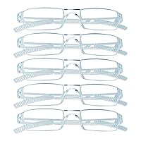 VisionGlobal 5 Pairs Reading Glasses, Blue Light Blocking Glasses, Computer Reading Glasses for Women and Men, Fashion Square Eyewear Frame (Clear,+3.25 Magnification)