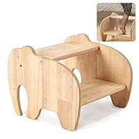 Wooden Step Stool for Kids, Toddler Step Stool of Elephant Shape Two Step Children's Stool for Bathroom Sink, Kitchen, Bedroom, Potty Training