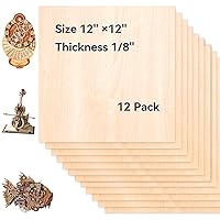 12 Pack Basswood Sheets for Crafts-12 x 12 x 1/8 Inch- 3mm Thick Plywood Sheets with Smooth Surface-Unfinished Craft Wood Boards for Engraving and Cutting, Architectural Models, Staining