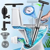 Toilet Plunger, Stainless Steel Drain Clog Remover Tool, High Pressure Air Drain Blaster Powerful Air Plunger with Visual Barometer, Sink Plunger for Toilets Bathroom Floor Drain Clogged Kitchen Pipe