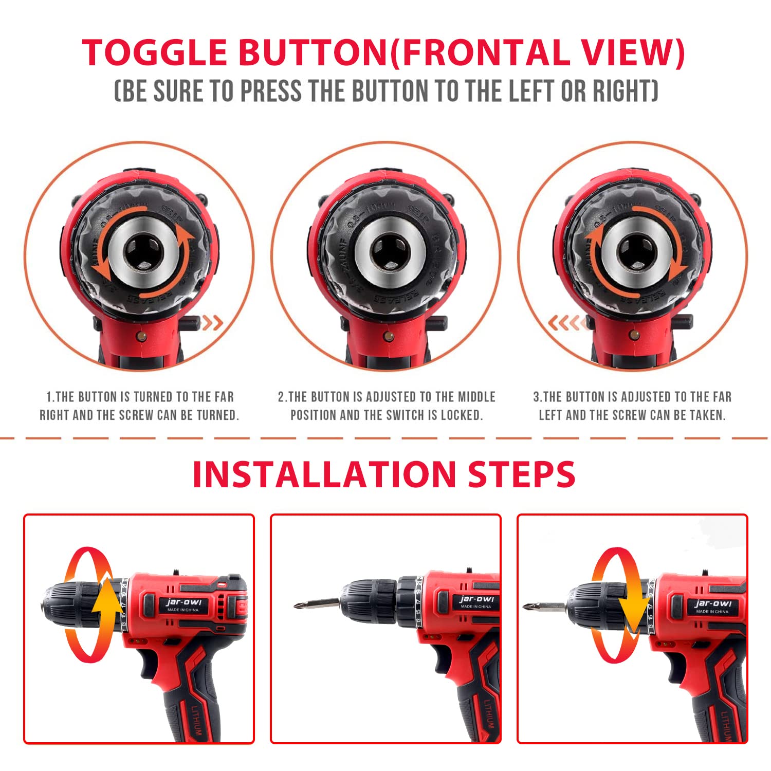 jar-owl 21V Powerful Brushless Motor, 319 In-lb Torque, 0-1350RMP Variable Speed, 10MM 3/8'' Keyless Chuck, 25+1 Clutch, 1.5Ah Li-Ion Battery & Charger for Home Tool Kit