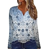Blouses for Women Dressy Casual Sexy Floral Long Sleeve Tops Trendy V Neck Button Up Shirts Cute Pullover Tees