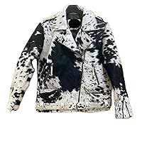 Mens Authentic Cowhide Leather Biker Jacket with Natural Hair on Finish Classic Pony Style Coat