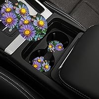 Purple Flowers in The Garden Car Cup Holder Coasters 2 Pack Auto Anti Slip Insert Coaster with A Finger Notch Rubber Cup Mat Drink Pad Universal Car Interior Accessories