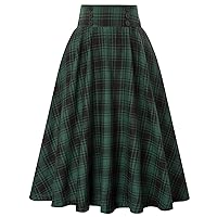 Women's High Waist Plaid A-line Long Skirt