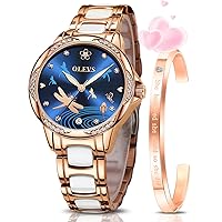 OLEVS Watches for Women Automatic Mechanical Self Winding Rose Gold Ladies Watch Diamond Dress Ceramic Bracelet Waterproof Female Wrist Watch
