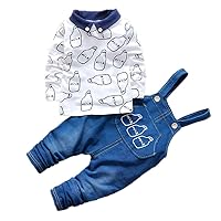 Baby Boys 2pcs Outfits Set Romper Jumpsuit Bottle Print Shirt + Denim Overalls
