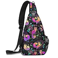Cat Sling Bag Hiking Crossbody Backpack Travel Chest Bags Casual Shoulder Daypack for Women Men with Strap Lightweight Outdoor Sport Runners Climbing