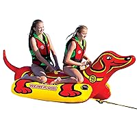Wow Sports Weiner Dog Towable Tube for Boating, Towable Tube with Large Side Pontoons for Easy Boarding, 1 to 2 Person Towable