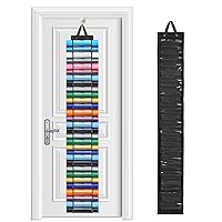 Vinyl Roll Holder with 60 Compartments and Keeper with Door Hooks and Strap, Clear Vinyl Organizers Holder Wall Mount for Home Craft Closet Wall Door (Black)